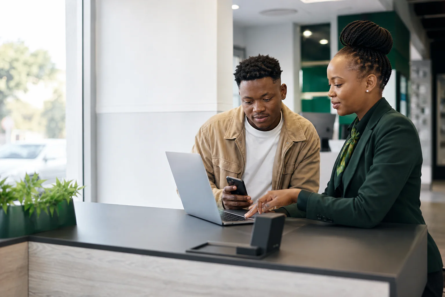South African mobile customer completing a SIM registration with a telecom service agent